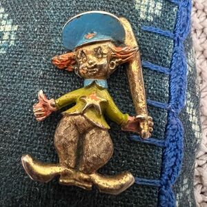 Vintage Gold Tone Mouse Policeman Enamel Tortolani Clown Cop Brooch Pin